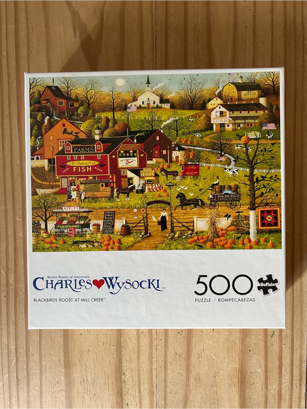 Charles Wysocki 500-Piece Farm Puzzle — Green & Red Country Scene - Complete